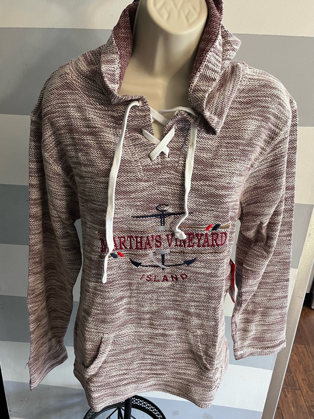 Martha's Vineyard Lace-Up Hoodie in Marled Burgundy